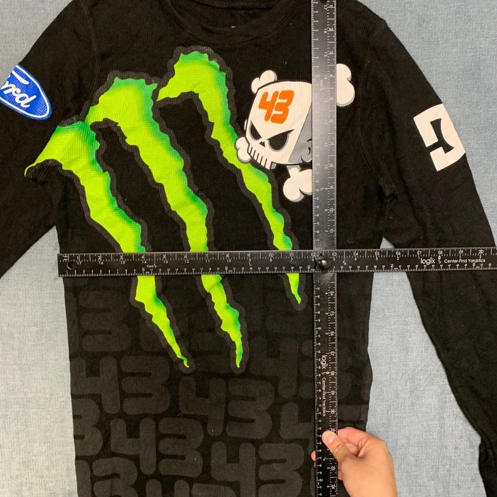 DC Shoes Monster Energy Shirt Small Black Long Sleeve Graphic Print Thermal Knit
